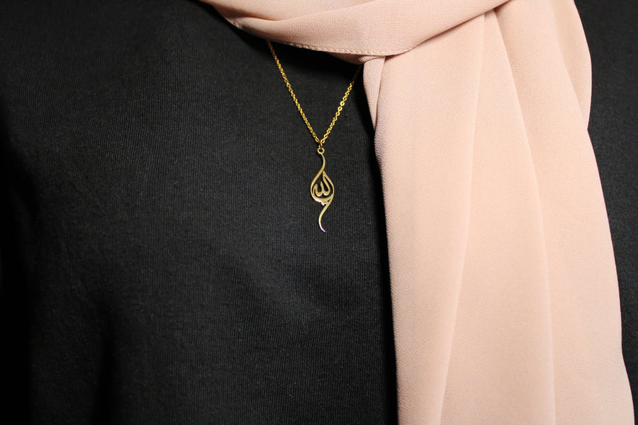 Allah Necklace Modelled (Olive Tree Jewelry)