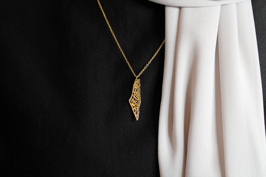 Palestine Necklace Modelled (Olive Tree Jewelry)